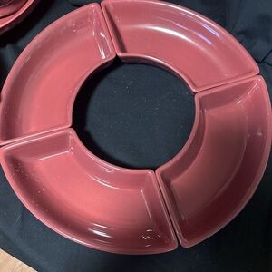 Longaberger Red Ceramic Divided Serving Set of Four Pieces